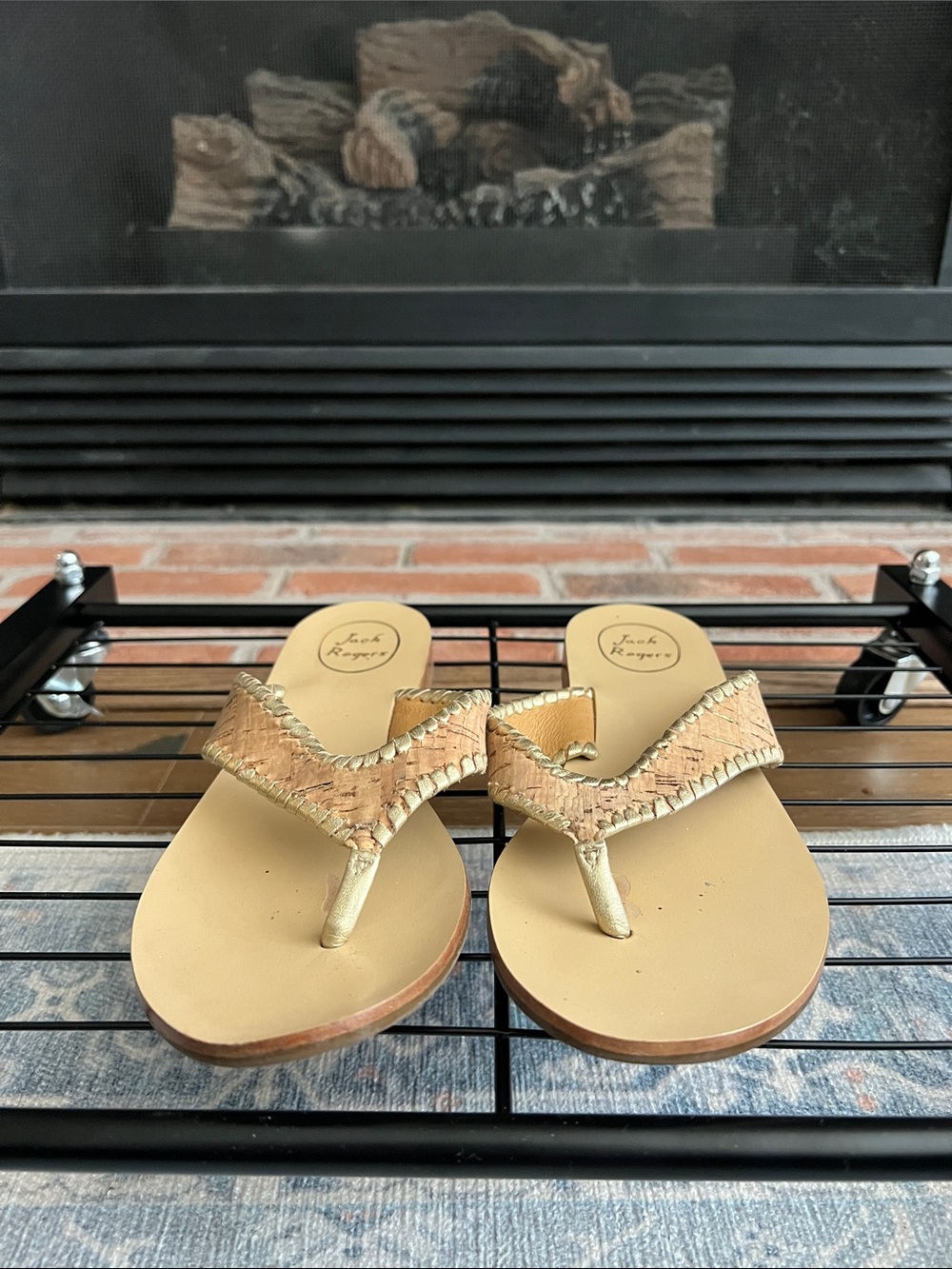 Jack Rogers Metallic Gold Braided Thong Sandals